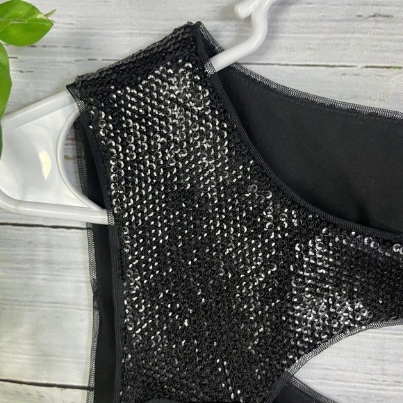 BCBG MaxAzria Tunic Top size XXS Black Sequins Cocktail Wedding Evening Disco - Picture 6 of 10